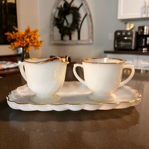 Fire King Sugar Creamer Set with Tray
